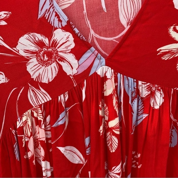 Free People Bella Red Floral Print Bohemian Flowy Tropical Tunic - Picture 6 of 10
